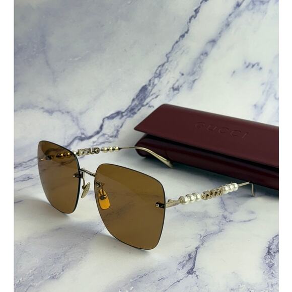 Gucci Accessories - NEW Gucci GG1923SA Gold Brown Square Pearl Sunglasses